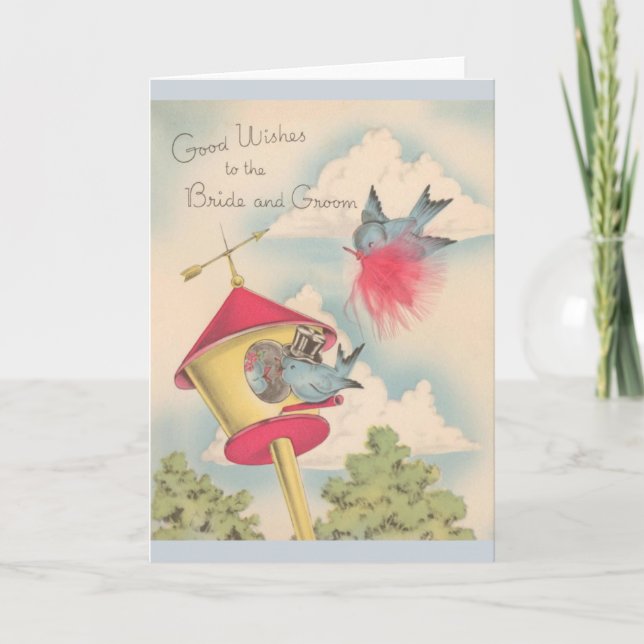 Tarjeta de saludo de Boda Vintage Blue Birds (Anverso)