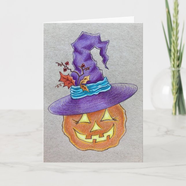 Tarjeta de saludo de bruja de Halloween (Anverso)