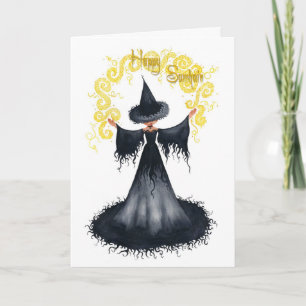 Tarjeta de saludo de bruja de Samhain