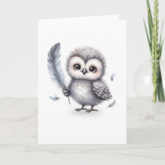 Tarjeta de saludo de búho dulce y fluffy para una