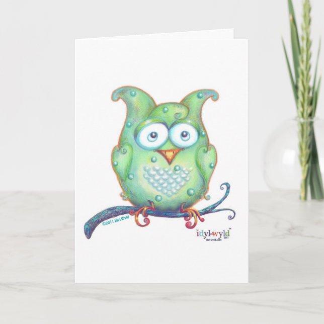 Tarjeta de saludo de búho verde suave (Anverso)