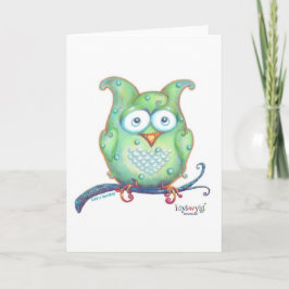 Tarjeta de saludo de búho verde suave