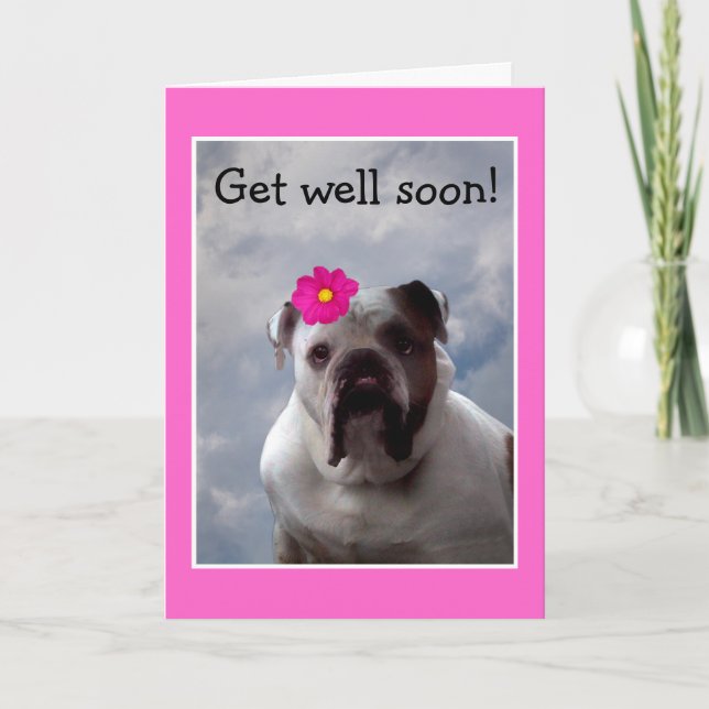 Tarjeta de saludo de bulldog Get Well pronto (Anverso)