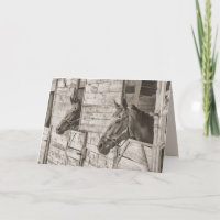 tarjeta de saludo de caballos estables viejos