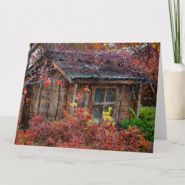 TARJETA DE SALUDO DE CABINA RÚSTICA DE OTOÑO (Anverso)