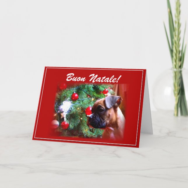 Tarjeta de saludo de cachorro Buon Natale Boxer (Anverso)