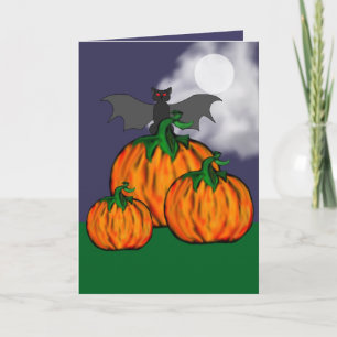 Tarjeta de saludo de calabaza y bate Halloween
