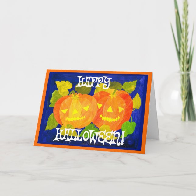 Tarjeta de saludo de calabazas de Halloween (Anverso)