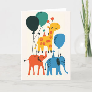 Tarjeta de saludo de celebración de animales de ju
