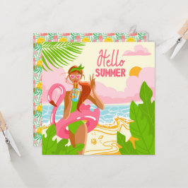 Tarjeta de saludo de chica de playa de verano