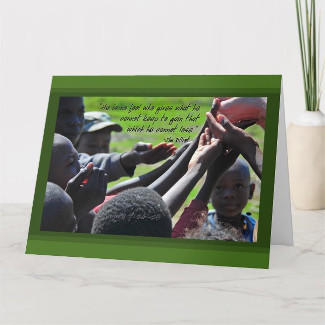 Tarjeta de saludo de citas del misionero Jim Ellio (Anverso)