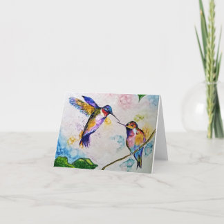Tarjeta de saludo de colibrí en blanco