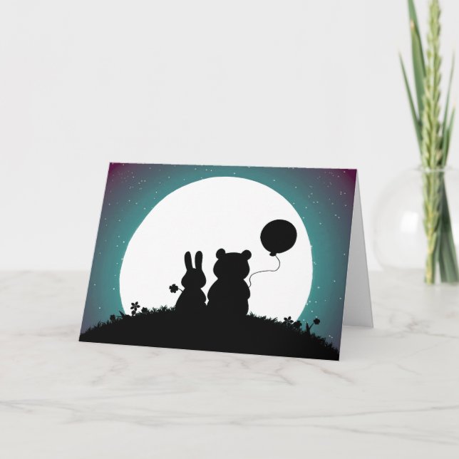 Tarjeta de saludo de Conejo y Boda de Oso Cute (Anverso)