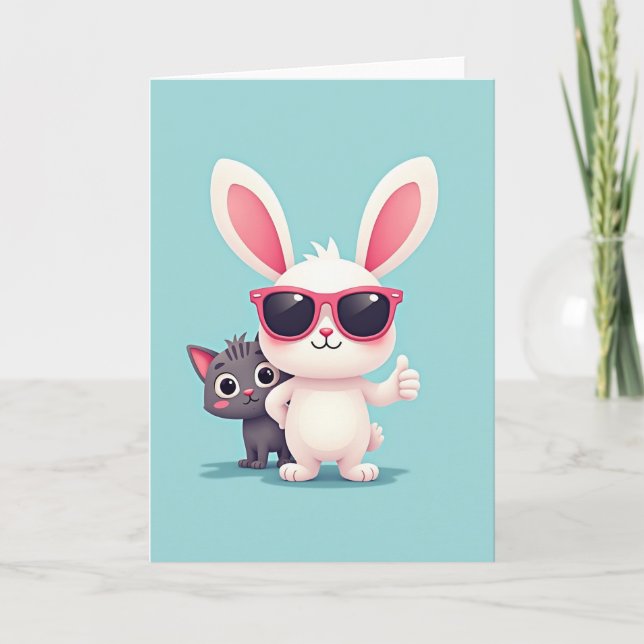 Tarjeta de saludo de Cool Bunny Pal (Anverso)