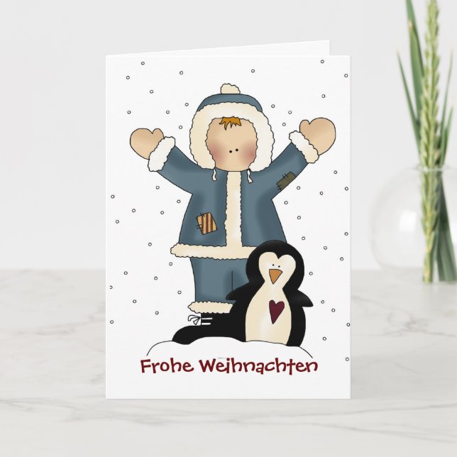 Tarjeta de saludo de Country Boy and Penguin Navid (Anverso)