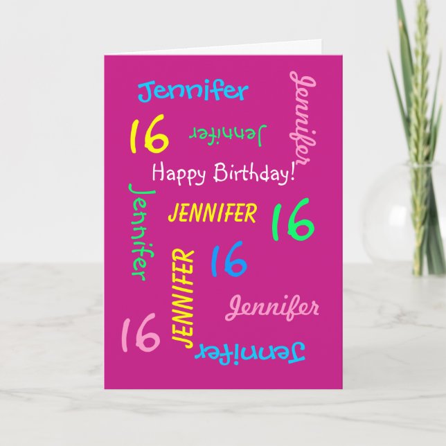Tarjeta de saludo de cumpleaños 16 personalizada H (Anverso)