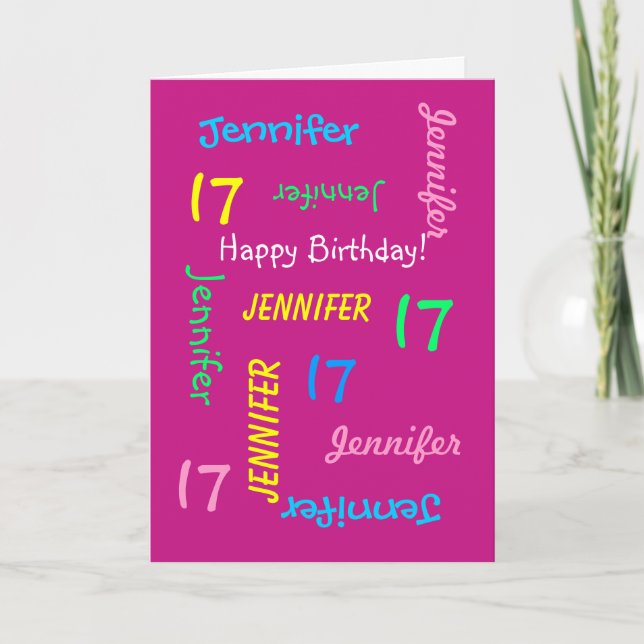 Tarjeta de saludo de cumpleaños 17 personalizada,  (Anverso)