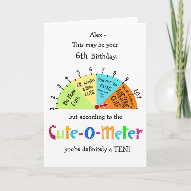 Tarjeta de saludo de cumpleaños 6º para niños Cute (Anverso)
