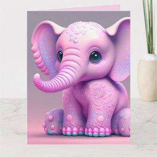 Tarjeta de saludo de cumpleaños con ELEFANTE ROSA