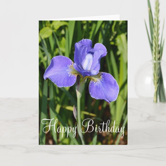 Tarjeta de saludo de cumpleaños de flores de iris  (Anverso)