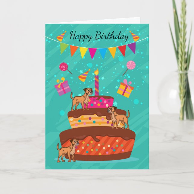 Tarjeta De Saludo De Cumpleaños De Perro Y Pastel  (Anverso)
