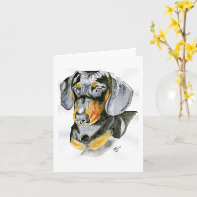 Tarjeta de saludo de Dachshund (flor amarilla)
