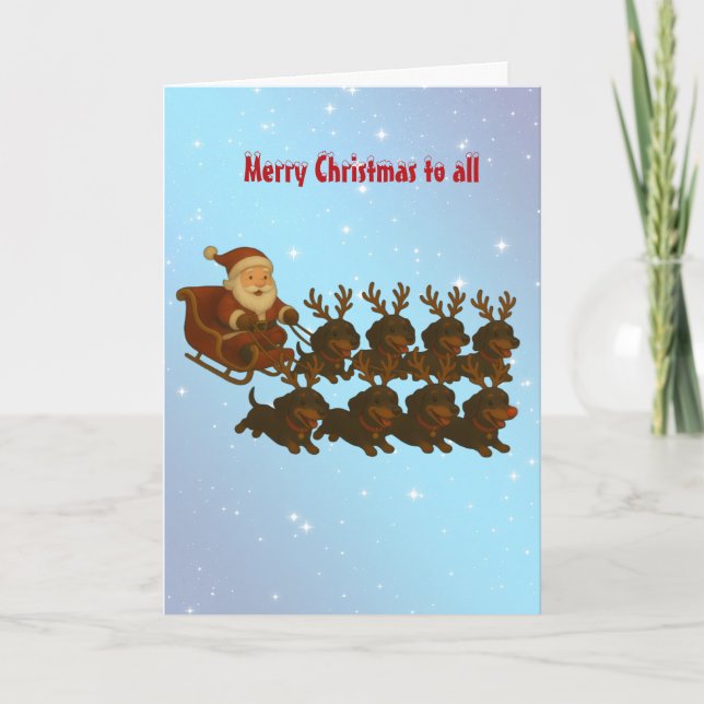 Tarjeta de saludo de Dachshunds y Santa Navidades (Anverso)