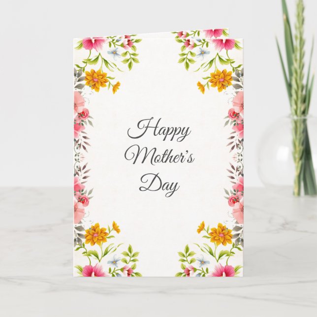 Tarjeta de saludo de día de la madre floral en acu (Anverso)