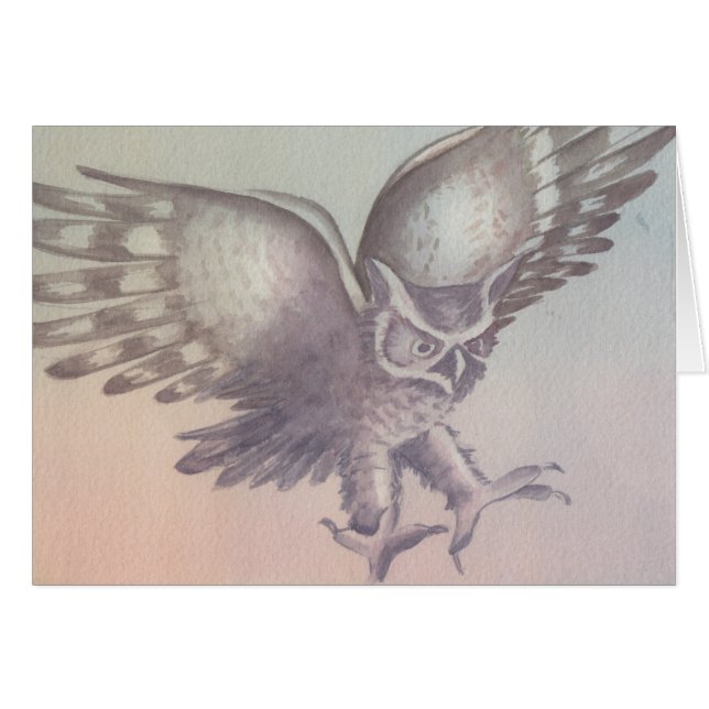 Tarjeta de saludo de esbozo de acuarela "Owl" (Anverso (Horizontal))