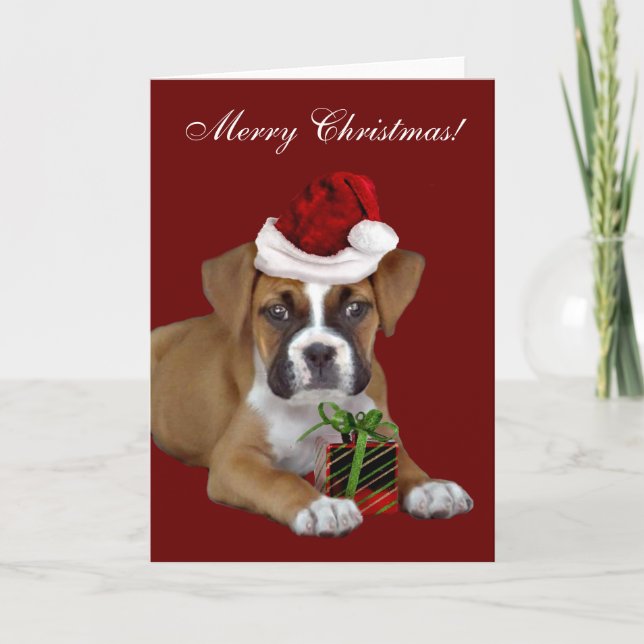 Tarjeta de saludo de Feliz Navidad Boxer Dog (Anverso)
