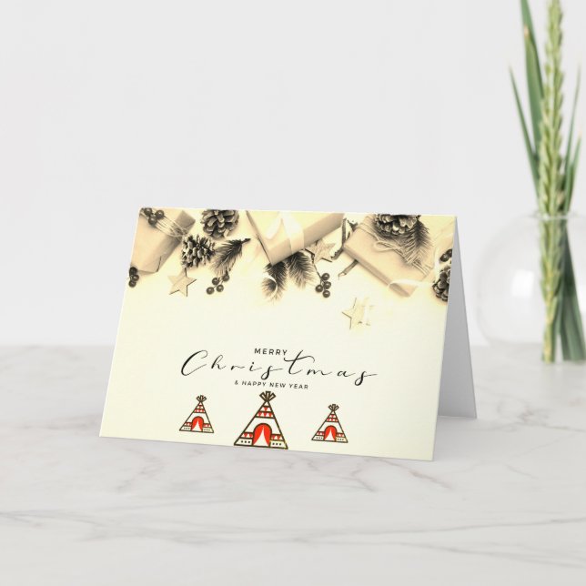 Tarjeta de saludo de Feliz Navidad Tipi Sepia (Anverso)