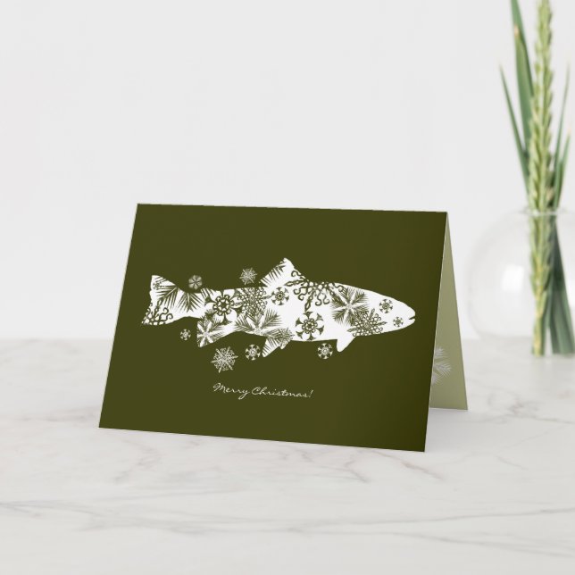 Tarjeta de saludo de feriado de pescado verde de c (Anverso)