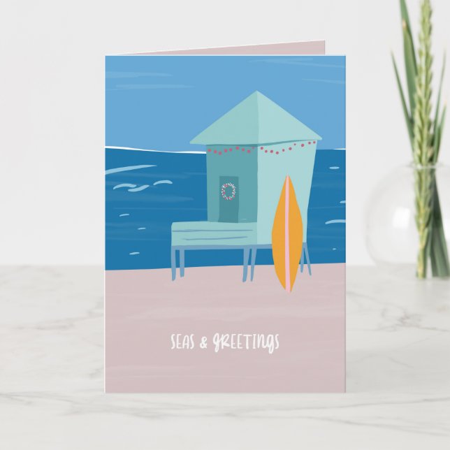 Tarjeta de saludo de feriado de playa Seas & Greet (Anverso)