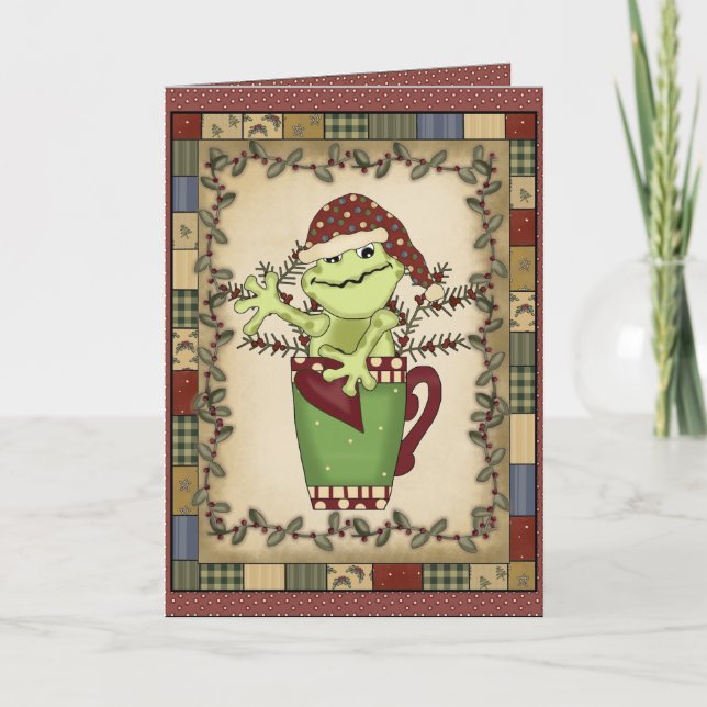 Tarjeta de saludo de feriado para navidades Frog (Anverso)