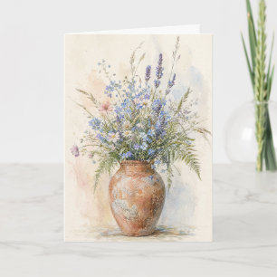 Tarjeta de saludo de flor silvestre azul lavanda b