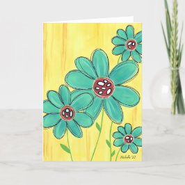 Tarjeta de saludo de flores amarillas con goofy