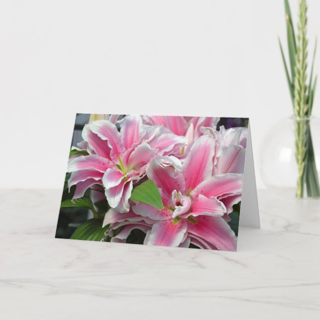 Tarjeta de saludo de flores de lirio con estrellas (Anverso)