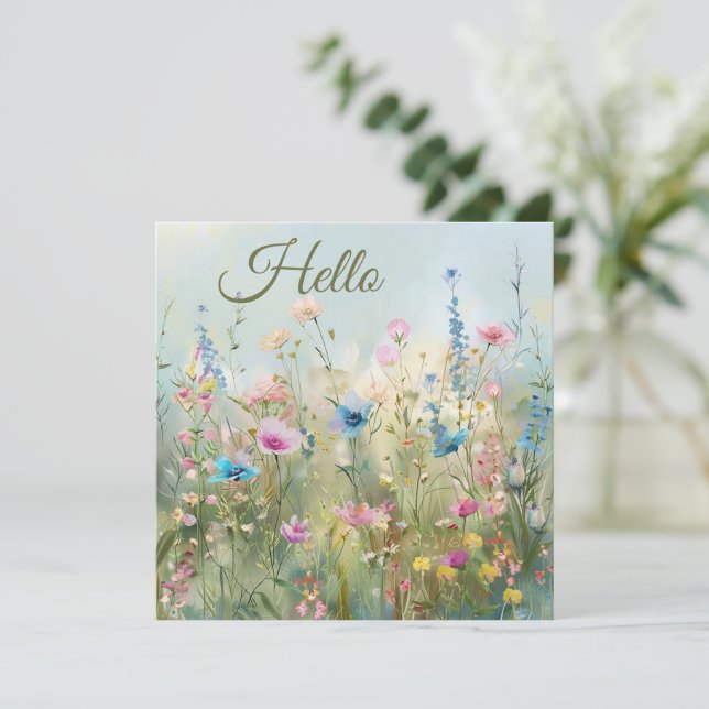 Tarjeta de saludo de flores de primavera Hola (Anverso de pie)