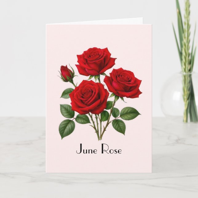 Tarjeta de saludo de flores de rosa de junio (Anverso)