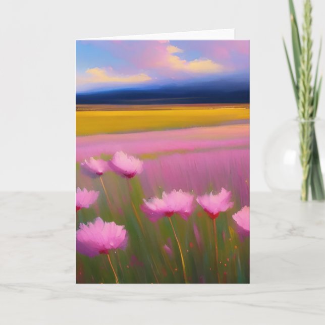 Tarjeta de saludo de flores rosadas de bonito (Anverso)