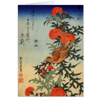 Tarjeta de saludo de flores y pájaros japoneses de