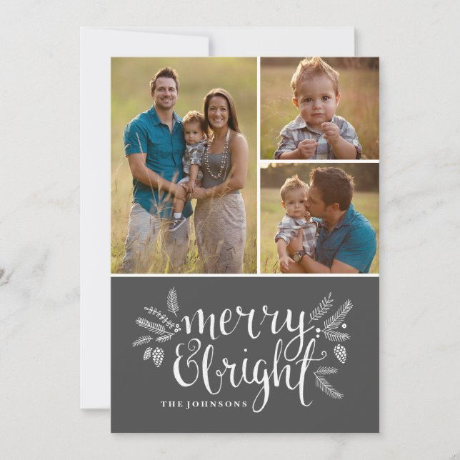 Tarjeta de saludo de fotos de navidades - Merry y  (Anverso)