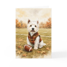 Tarjeta de saludo de fútbol de otoño de Westie