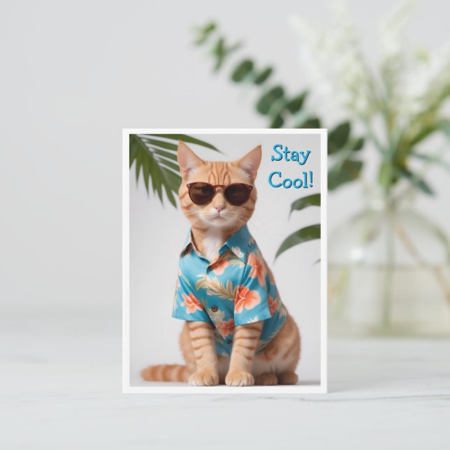Tarjeta de saludo de gafas de sol para gato de pla (Anverso de pie)