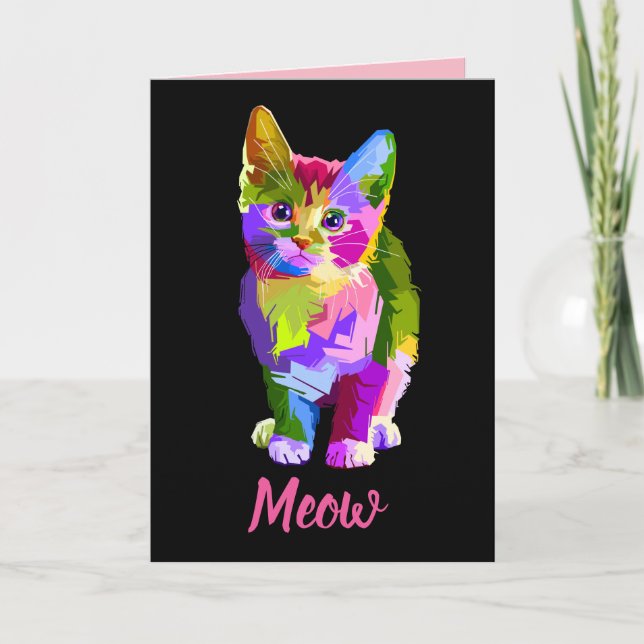 tarjeta de saludo de gatito arco iris meow (Anverso)