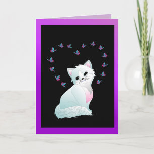 tarjeta de saludo de gatito y mariposas