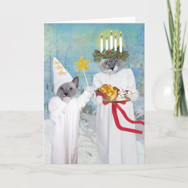 Tarjeta de saludo de gatitos Santa Lucía (Anverso)