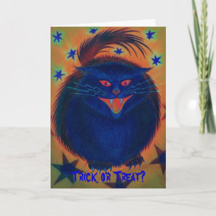 Tarjeta de saludo de gato azul asustado: ¿Truco o 