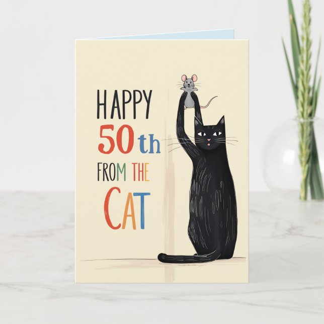 Tarjeta de saludo de gato Cumpleaños Gato negro (Anverso)