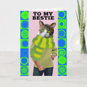 TARJETA DE SALUDO DE GATO DIVERTIDO PARA MEJOR AMI